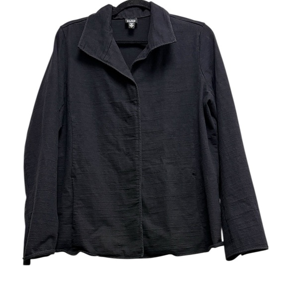 Eileen Fisher Cotton Knit Cardigan Black Jacket With Hidden Button Closure - Picture 2 of 11